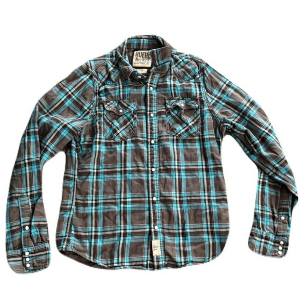 RUEHL No 925 XXL Blue Gray Plaid Flannel Shirt